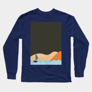 Boho Mountains And Boat on the ocean Long Sleeve T-Shirt